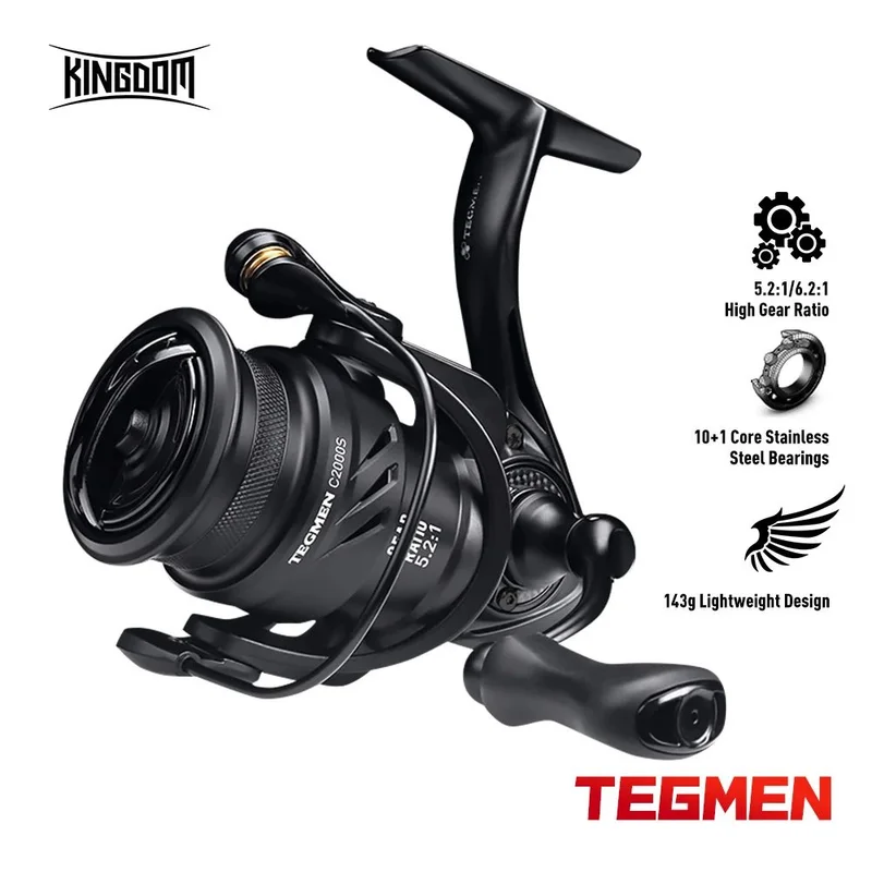 KINGDOM Tegmen Spinning Fishing Reel 5.2 1 6.2 1 High Speed 143g Carbon 9KG Max Drag 10+1BB