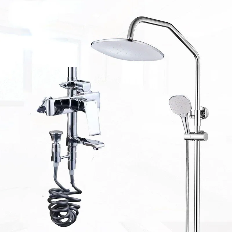 

Space Silver Hot And Cold Shower Home Bathroom Adjustable Lift High Pressure Power Water Saving