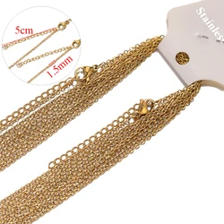 Set of 10 Rose Gold Stainless Steel Link Chain Necklaces with Extension, DIY Jewelry Making Chokers Accessories (Gold color 1.5mm)