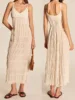 Women's Summer Long Dress Sleeveless Spaghetti Strap V Neck Pleated Dress Tie Back Dress 2