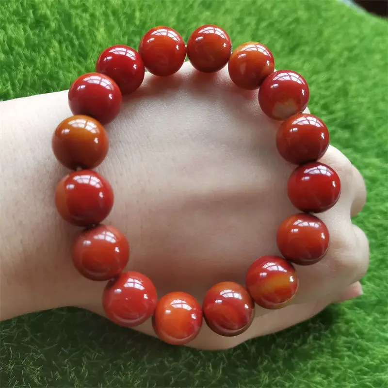 

Natural Ore Warring States Red Agate Round Beads Bracelet Simple Joker Bracelet for Men and Women