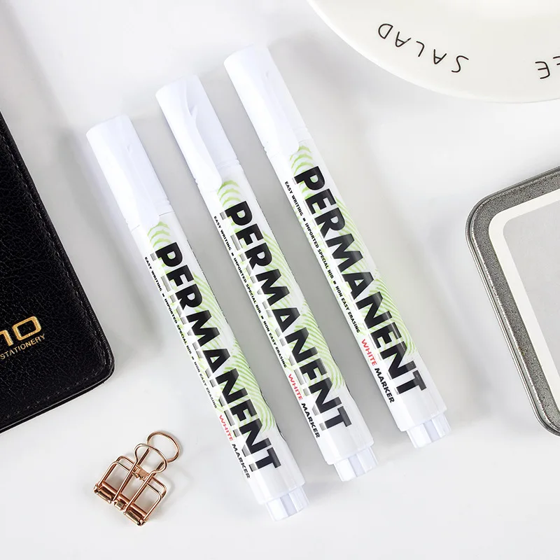 Permanent Marker Pen White Marker Pen Permanent Paint Oily Waterproof for Tire Painting Graffiti Fabric Wood Leather