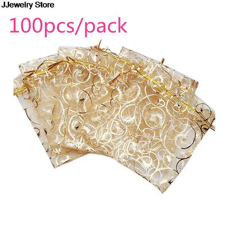 

Hot 100pcs/pack 12x9cm Gold Organza bag Wedding voile gift Christmas Bags Jewelry packing