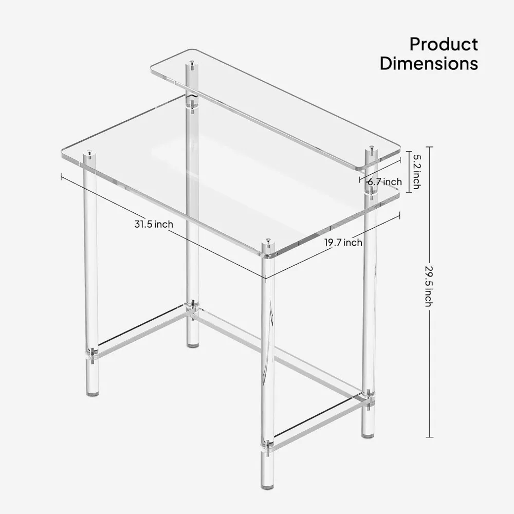31.5" L X 19.7''W X 34.7" H Computer Desk with Monitor Stand for Office, Living Room, Bedroom, Modern Clear Writing Desk 2