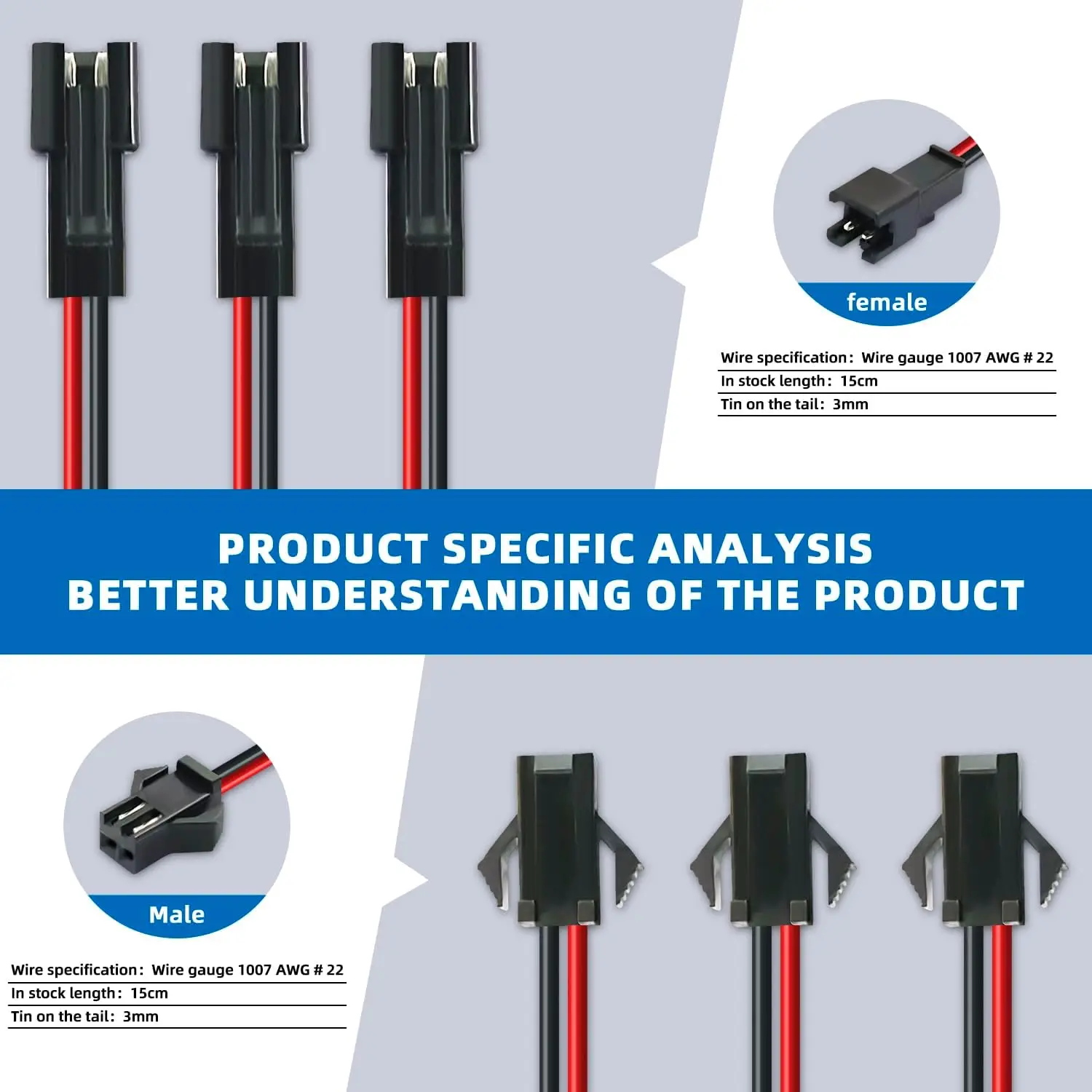SM JST 2PIN Wire Connector Cable for WS2812B WS2811 LED Strip Lights 22AWG Male Female Without Soldering Light Controller Wire