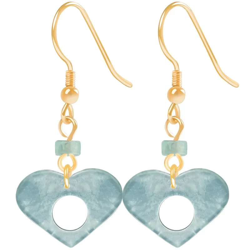 

Burmese Jade Heart Earrings Blue 925 Silver Natural Luxury Gift Certificate Gemstones Accessories Women Jewelry Amulet Vintage
