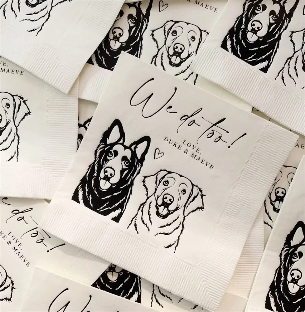 

50pcs Two Pet, Dog Custom Wedding Cocktail Napkins