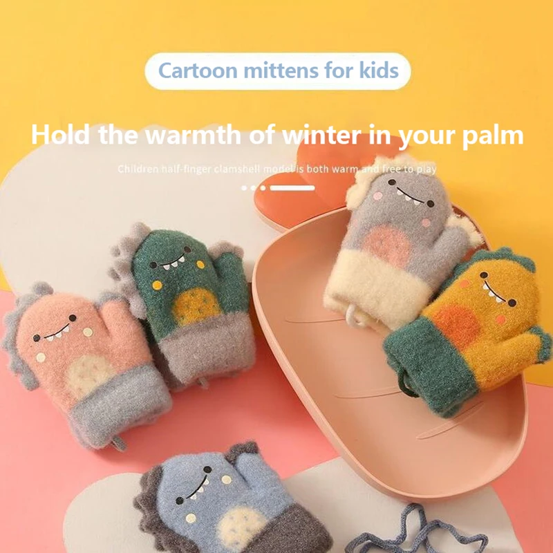 

Cartoon Dinosaur Baby Gloves Warm Autumn Winter Kids Girl Boy Full Finger Gloves Knitted Thick Outdoor Children Toddler Mittens