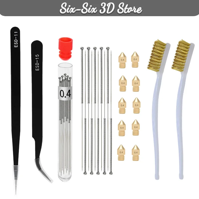 

3D Printer Nozzle Cleaning Kit with MK8 Nozzle 0.4mm Needles Cleaner Tweezers Copper Wire Toothbrush Cleaner Nozzle Tool
