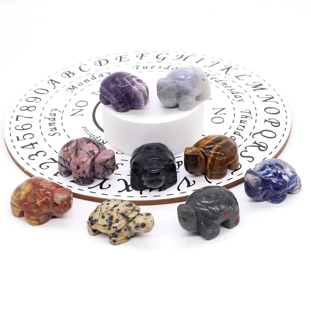 1.2" Mini Natural Crystal Stone Turtle Statue Reiki Healing Tortoise Figurine Amulet Fengshui Sculpture for Home Office Decor