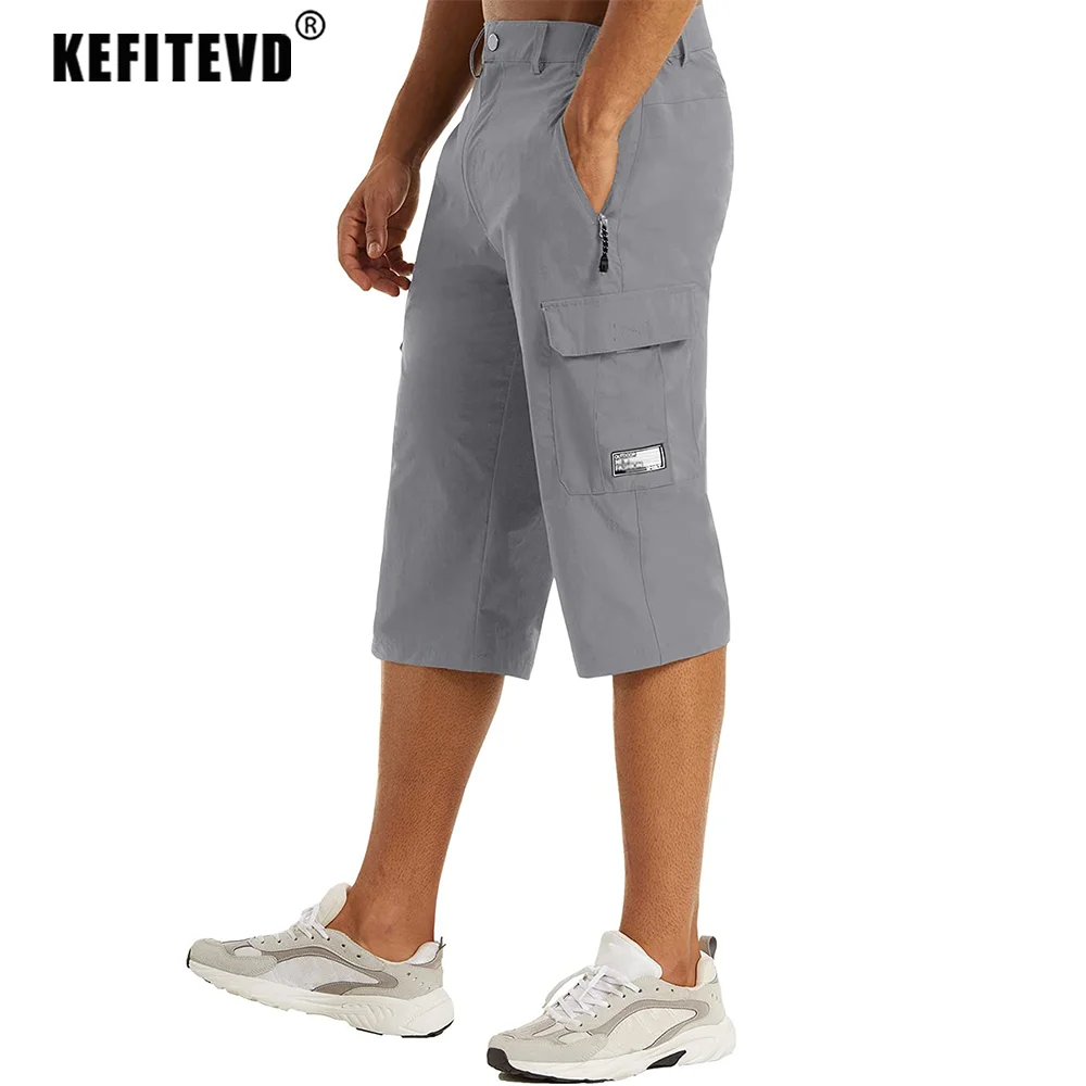 KEFITEVD Summer Quick Dry Shorts Men's Lightweight 3/4 Cargo Short Workout Sport Outdoor Pants Hiking Jogging Camping Bottoms