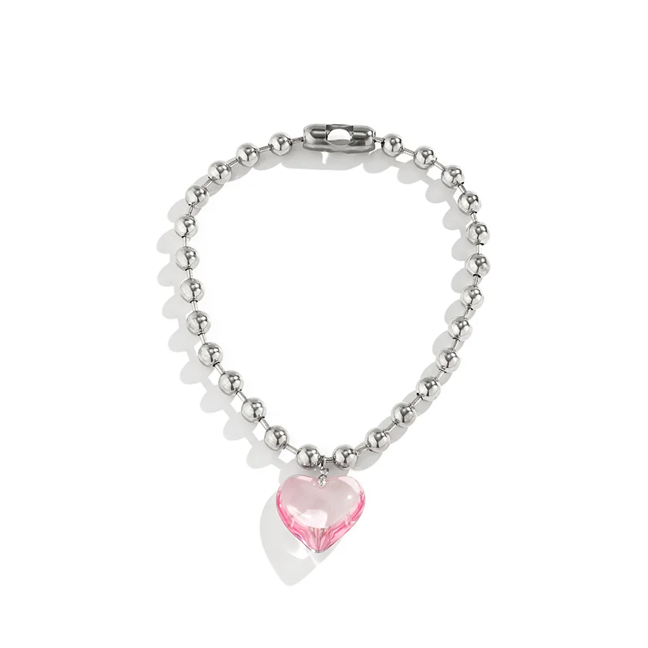 6 farben Hip Hop Bunte Liebe Herz Anhänger Halskette Frauen Punk Silber Farbe Perlen Kette Grunge Schmuck Zubehör Steampunk – Detail 21