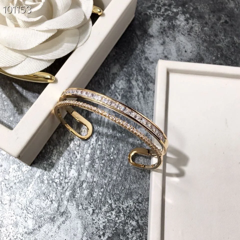 2022 Hot Trend Brand Double Row Diamond Small Square Diamond C-shaped Double-layer Bracelet Process Natural Malachite Feminine