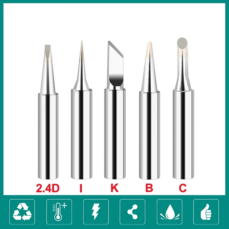 

5pcs 900M-T Soldering Iron Tips Set Internal Heated Solder Head Lead-free Electric Welding Tip Replacements 2.4D+3C+I+B+K