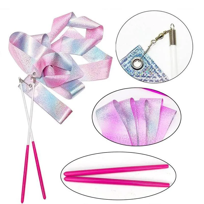 2pcs 2m/4m Sequined Gymnastics Ribbon Performance Ribbon Art Children Dance Program Adult Sports Goods Silk Ribbons Sport Train