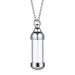 Elegant Clear Glass Heart Vial Pendant Necklace - Stainless Steel Keepsake (Silver)