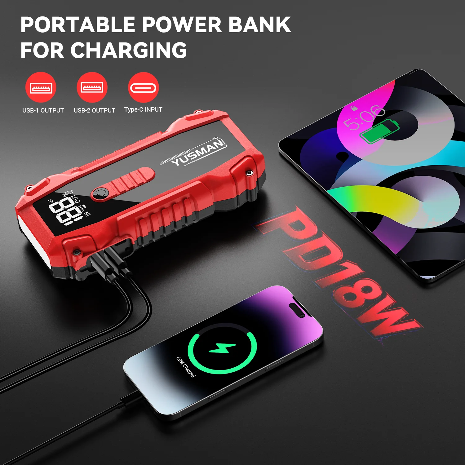 Portable Car Jump Starter Power Bank with LED Flashlight