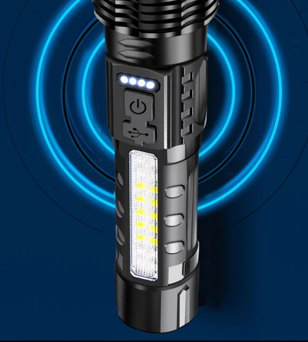 XHP50 Powerful LED Flashlights Waterproof 18650 Torch With Side Light 7 ...