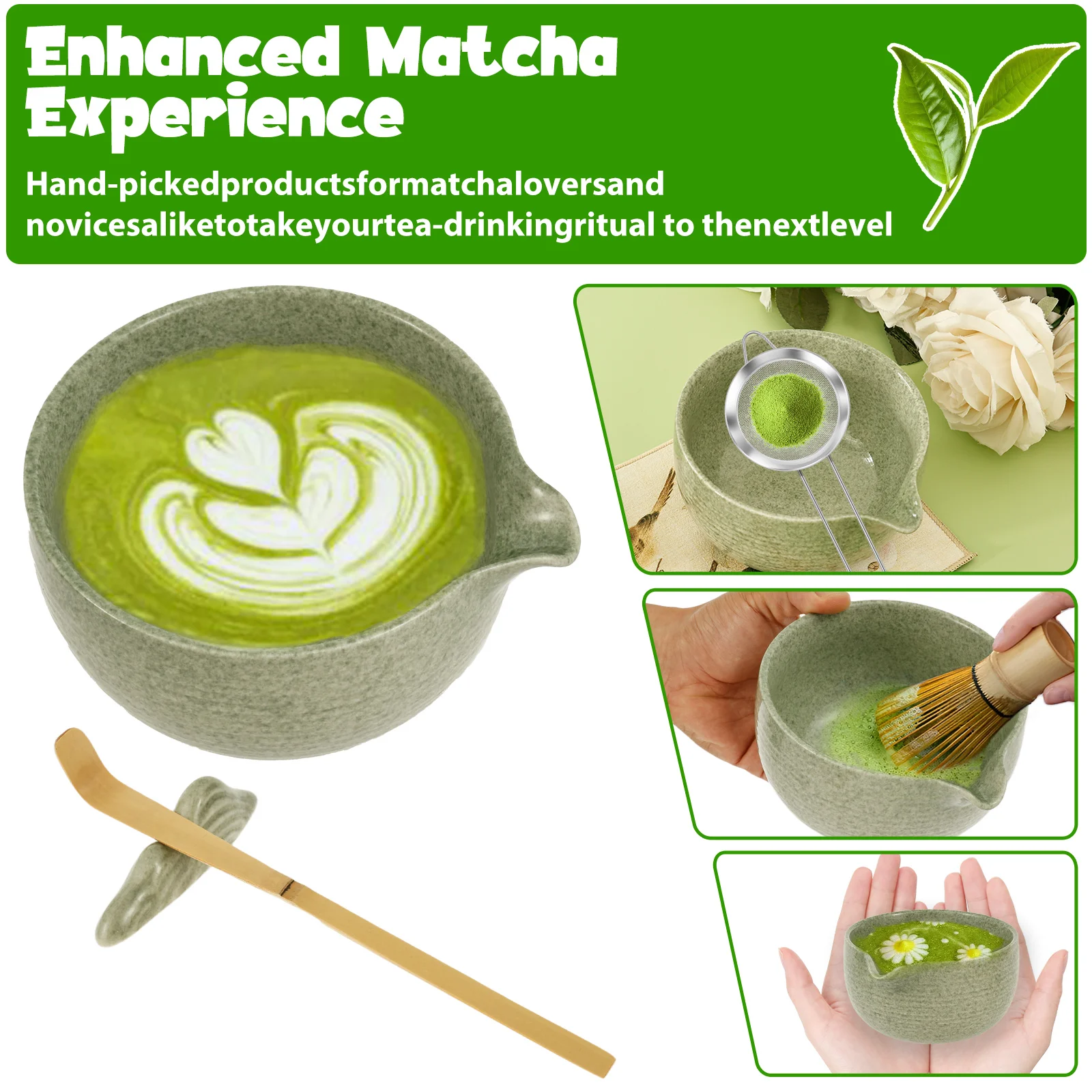 4/8 Pcs Japanese Matcha Bowl Whisk Set Ceramic Matcha Set Easy to Clean Tea Making Kit Tea Accessories for Beginner Matcha Lover