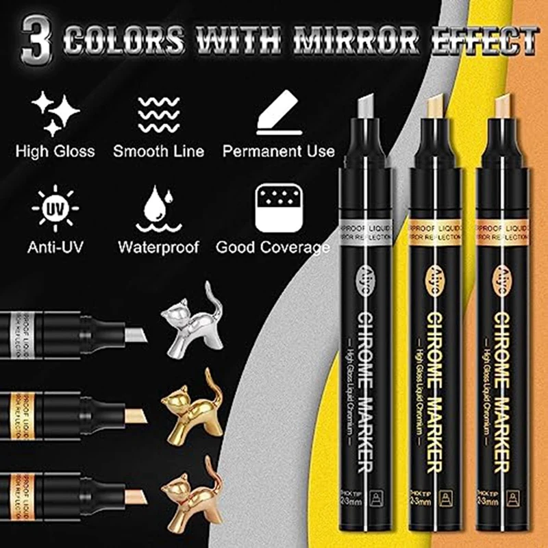금속 펜 반사 페인트 펜, 영구 금속 마커, 2-3mm 넓은 적용 영역, 글로스 방수, 3 가지 색상