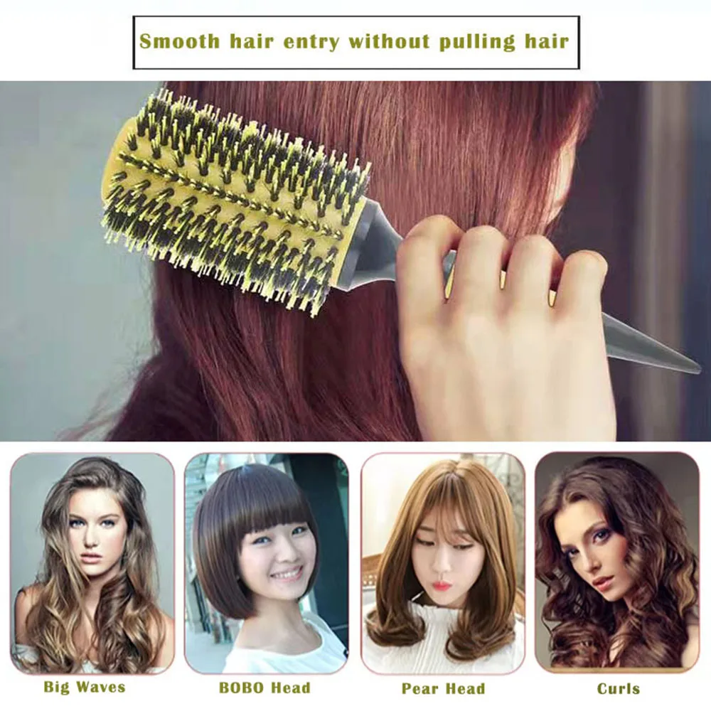Friseurkamm, Lockenbürste, Wildschweinborstenbürste, Rollbürste, Salon-Stylingkamm, Glättbürste_voghion.com