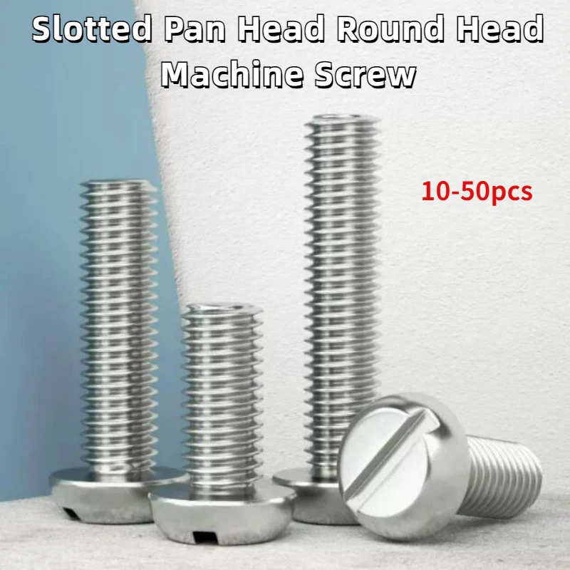 

10-50pcs M3 M4 M5 M6 M8 304 A2 Stainless Steel GB67 Metric Thread Slotted Pan Head Round Head Machine Screw Bolt Length=4-60mm