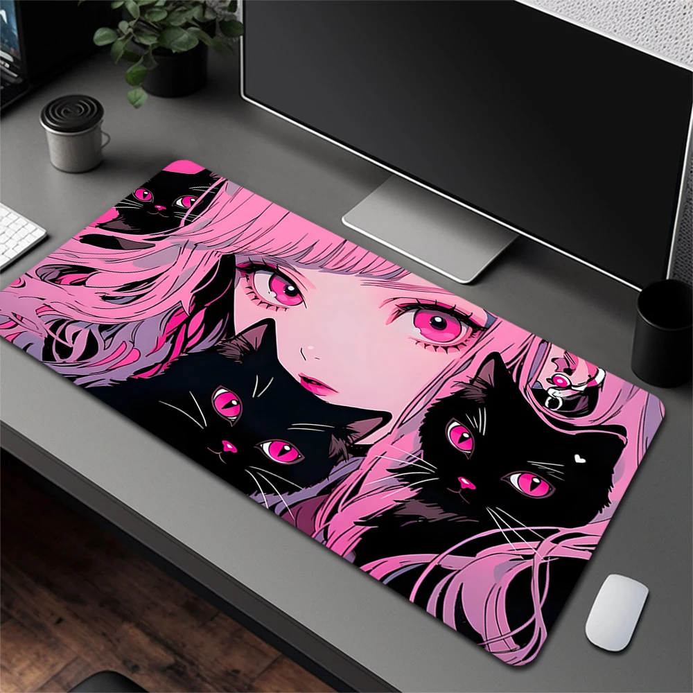 Anime Girls Rubber Large Mouse Pad Gamer Mousepad Office Non-Slip Cute Cat Mouse Mat Kawaii Desk Mat Gaming Keyboard Pad Carpet