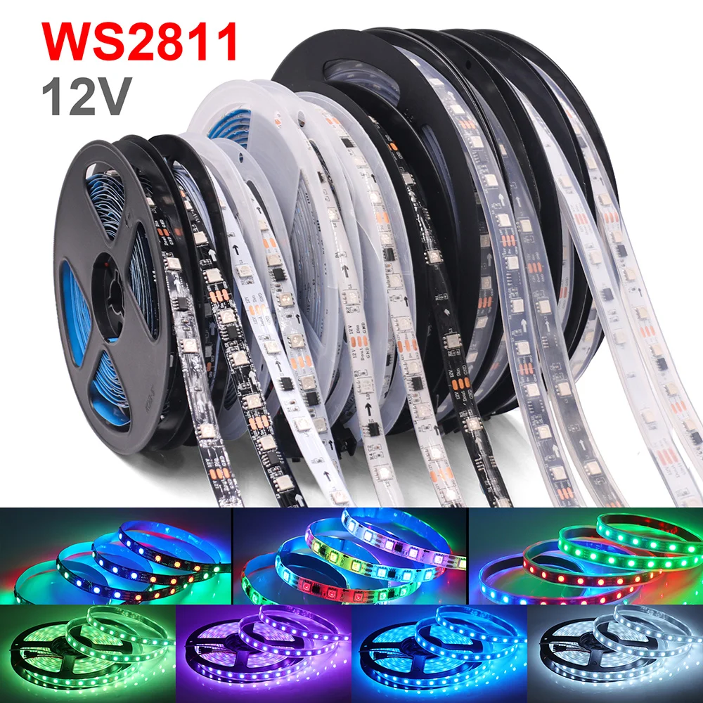 

WS2811 RGB LED Strip Light 12V 5050 Addressable Pixel Ribbon 30 60 LEDs Flexible Digital Led Tape Home Decoration 1m 2m 3m 4m 5m