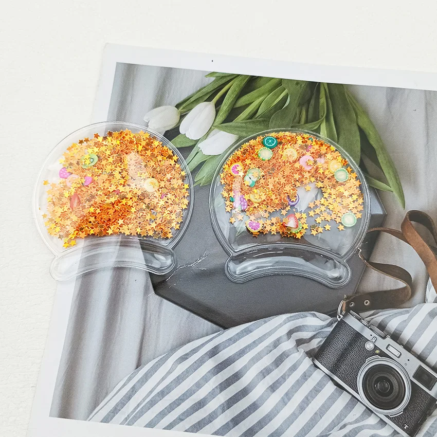 Transparente PVC-Katzen ohr applikation mit Pailletten Treibsand für DIY Kinder Haars pange Zubehör, 6cm, 12 teile/los – Detail 7