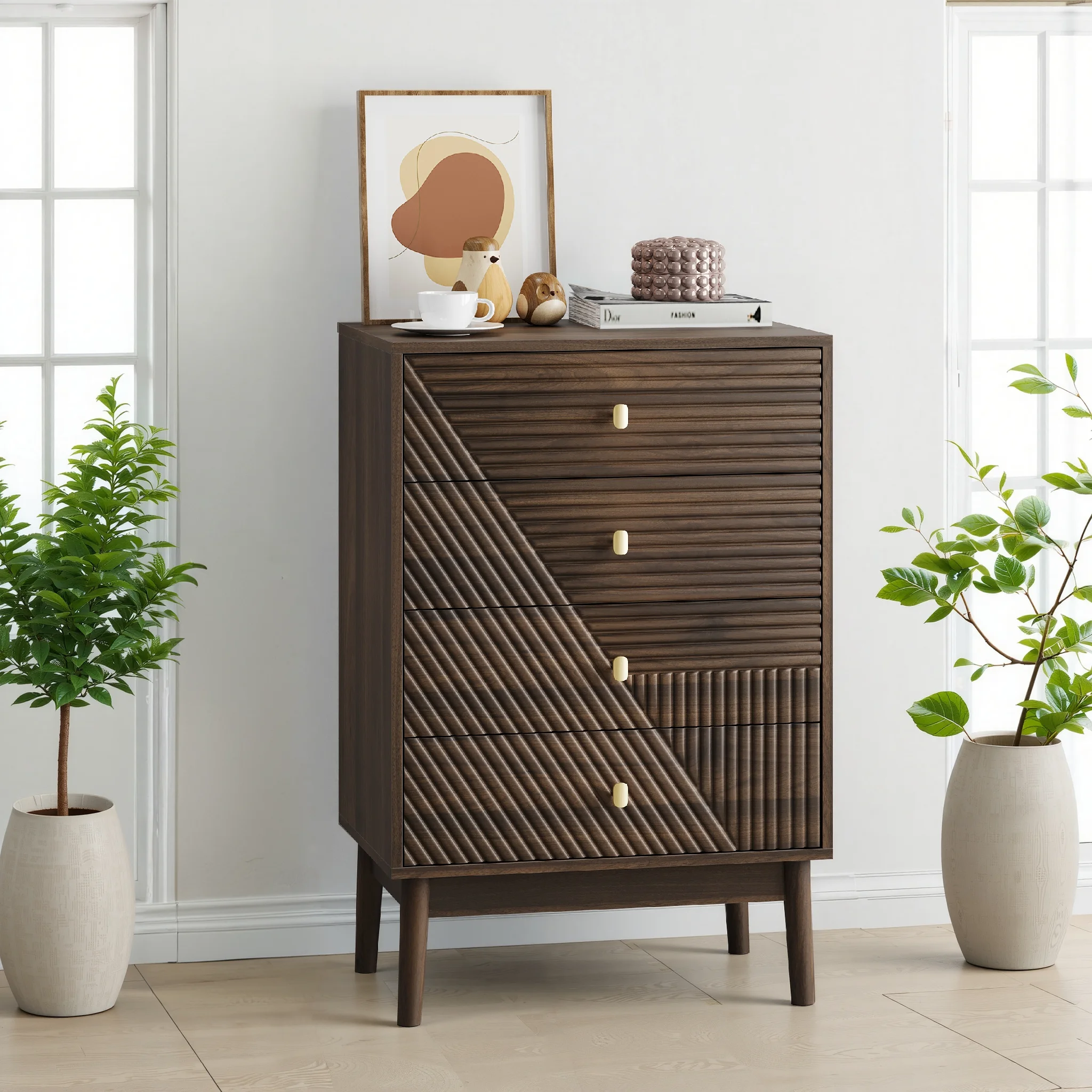 4-Schubladen-Kommode Moderner Kleiderschrank Holz-Aufbewahrungsschrank Schminktisch Aufbewahrungsschrank für Wohnzimmer Schlafzimmer Flur – Detail 7