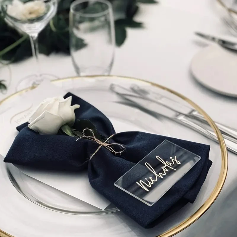 10PCS Transparent Acrylic Place Cards Wedding Guest Names Table Seating Cards Rectangle Blank Seating Signs DIY Party Decoration