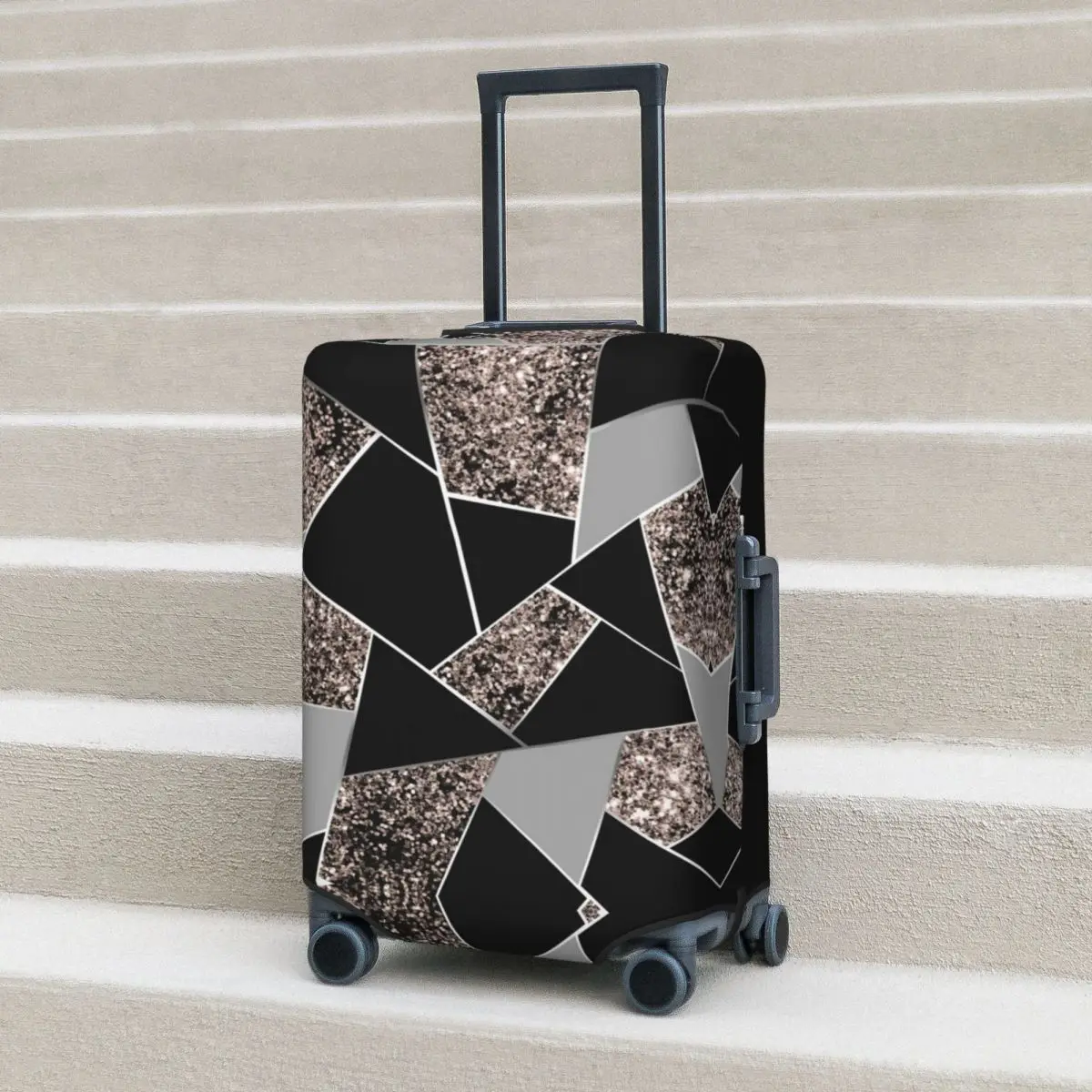 

Geometric Lines Suitcase Cover Vacation Triangles Art Rose Gold Strectch Luggage Supplies Travel Protector