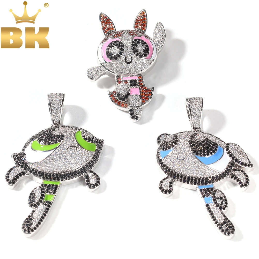 

TBTK Cartoon Girl Police Figure Pendant Micro Paved Out Cubic Zirconia Necklace Hiphop Jewelry For Girl Women