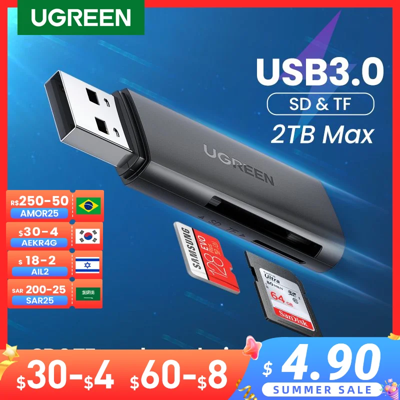 UGREEN Card Reader USB 3.0 to SD Micro SD TF Memory Card Adapter for PC