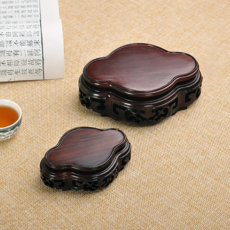 Chinese Style Retro Solid Wood Oval Lotus Bonsai, Antique Jade, Small Ornaments, Base Wooden Pallet