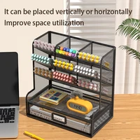 Desk Organizer Mesh Desktop Office Supplies Pen Holder Stationery Holder with 9 Compartments and 1 Drawer for Office Home School 4