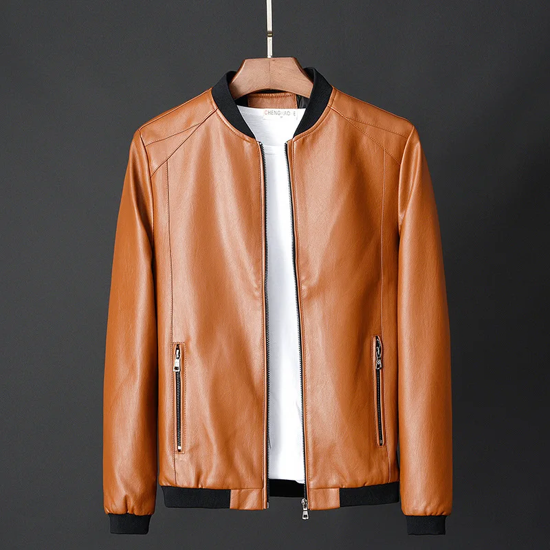 2023 Autumn Men's Plus Size Leather Jacket Stand Collar Fashion Casual Outerwear Youth Fashion Urban Solid Top 8XL