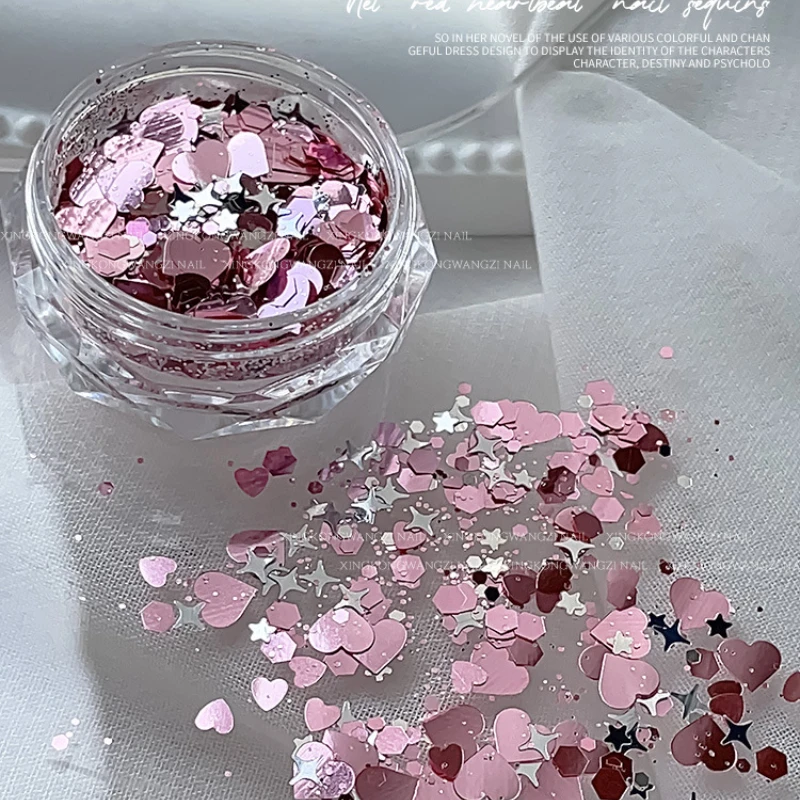 레이저 하트 별 모양 네일 스팽글 3D 글리터 플레이크 팔레트 키트, 네일 아트 장식, 매력 매니큐어 네일 액세서리