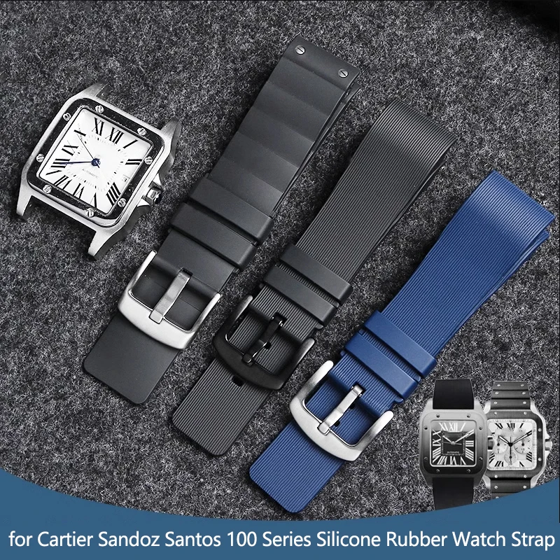 Accessori Per Orologi Per Cartier Santos 100 W20121U2 Cinturino In Silicone Santos Soft Sports Rubber Uomo E Donna Nero 20Mm 23Mm