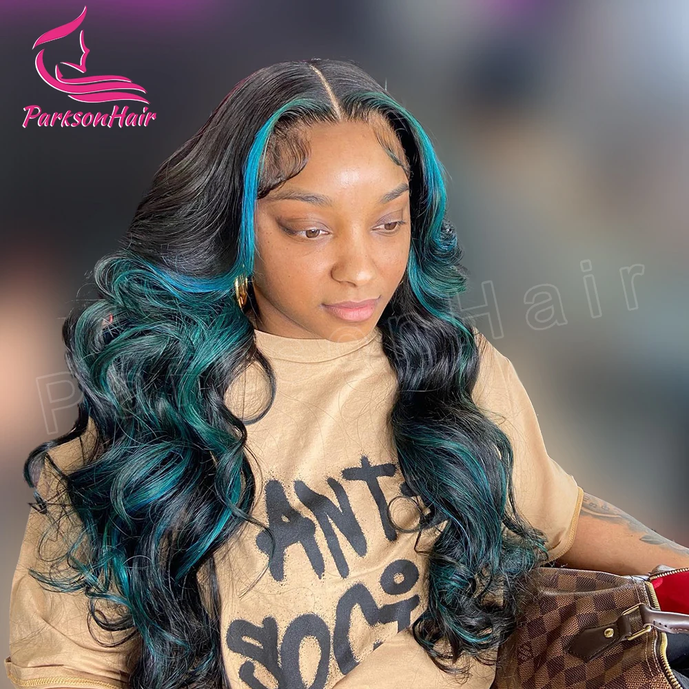 Highlight With Blue Full Lace Wig Human HairBody Wave HD Lace Frontal Wig Body Wave Front Human Hair Wigs for Women