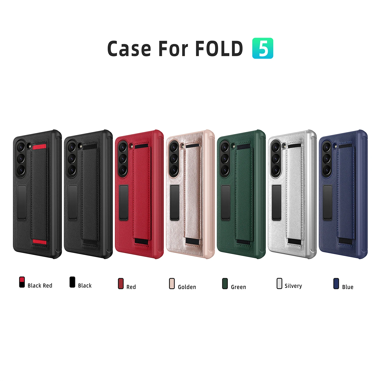 For Samsung Galaxy Z Fold 5 Case Wrist Strap Bracket Leather With Tempered Film Shockproof Folding Protection Cover Accessories