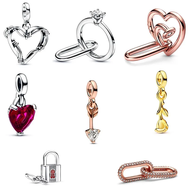 

Original Marry Me Nailed Heart Link Romance Rose Broken Heart Mini Charm Fit Pan 925 Sterling Silver Bracelet Jewelry