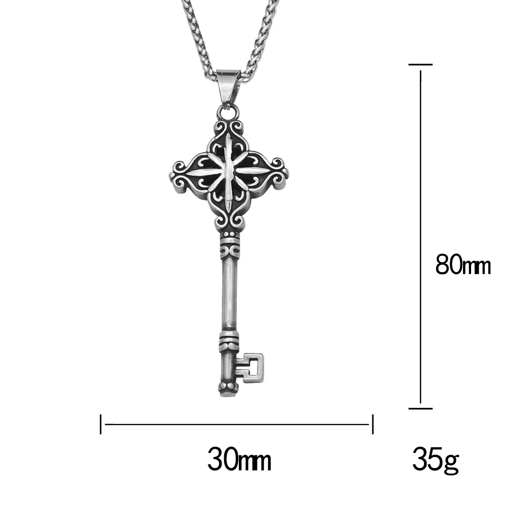Large Size Fashion Vintage Punk Key Pendant Stainless Steel Unique Amulet Necklace For Men Biker Jewelry Gift Dropshipping 6