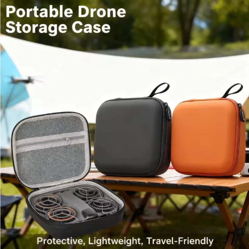 Ouverture de l'étui de protection pour drone NEO 2 révélant le drone rangé dans la mousse intérieure.
