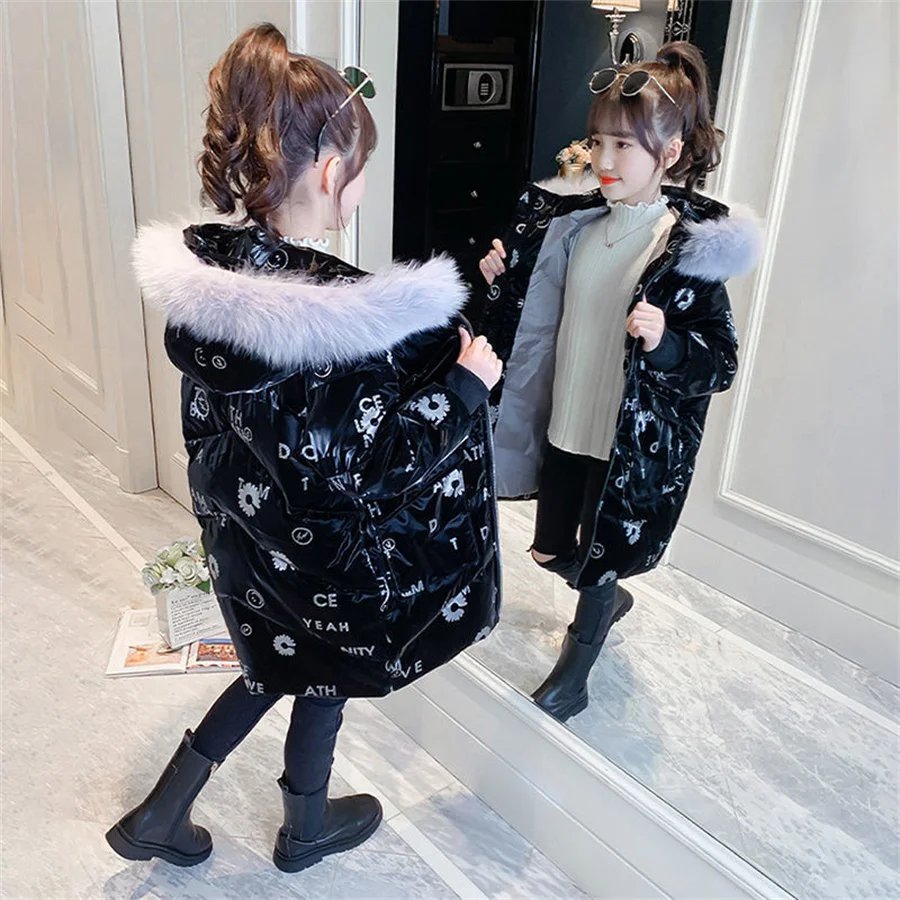 

Winter Keep Warm Long Style Girls Jacket Teenage Thick Heavy Cold-proof Hooded Windbreaker Coat For Kid