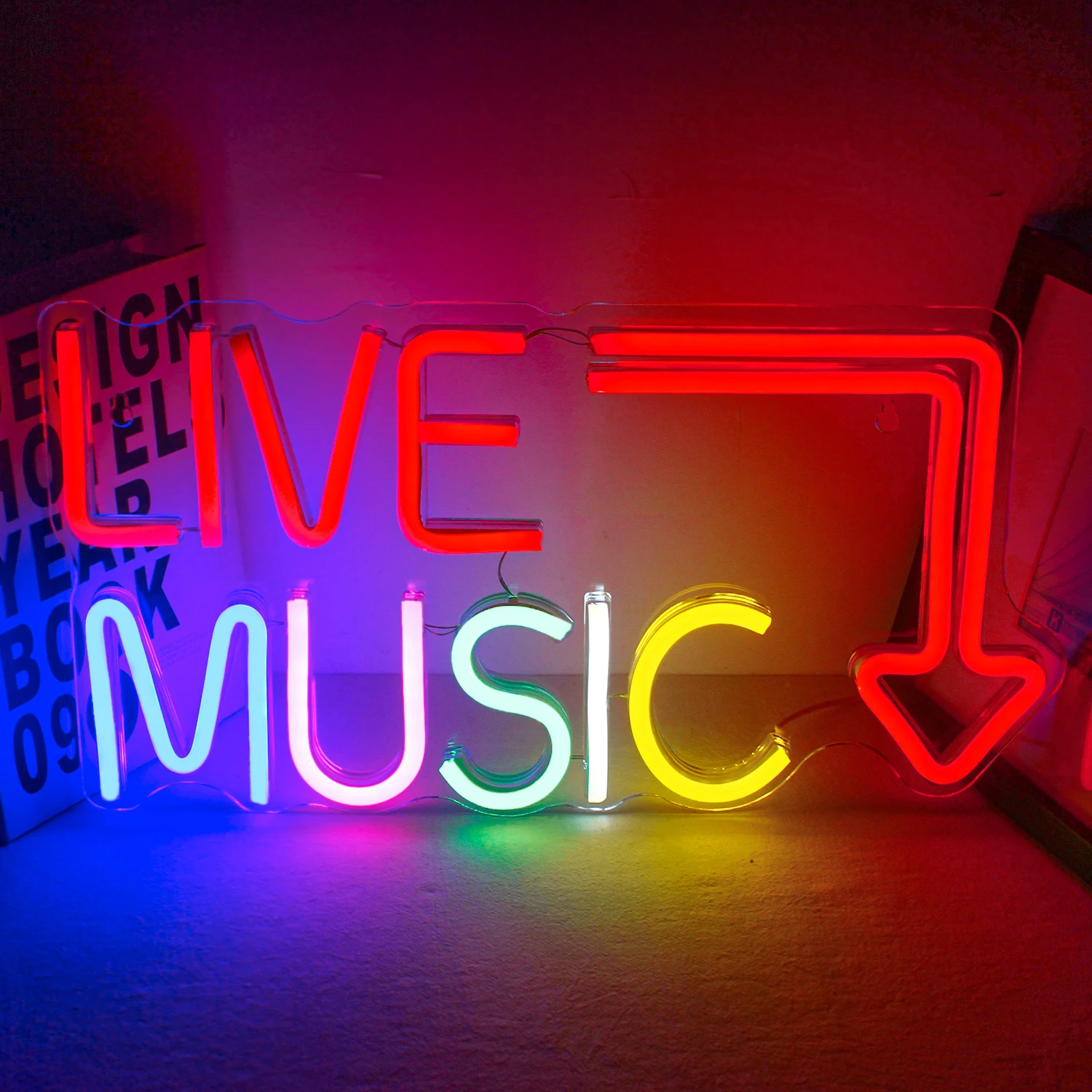 Live Music Neon Sign for Wall Decor Colorful Music Studio Party Neon Music Studio USB Powered Switch Light up Sign for Beer Bar guitar neon sign art guitar decor neon lights music studio bar party club led light up sign gift for music lover girl boy neon