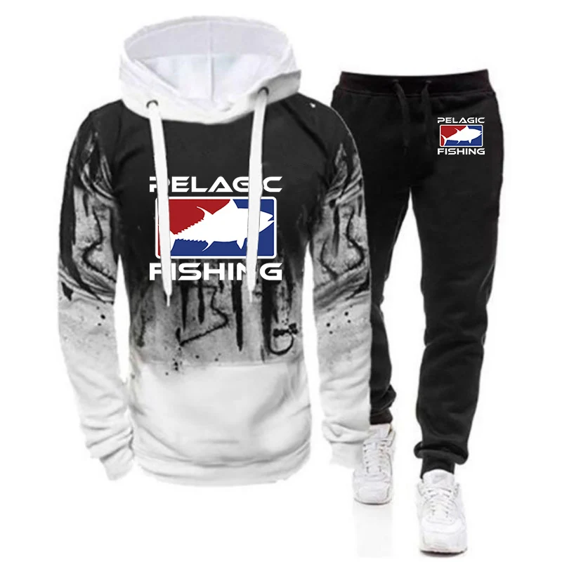 Pelagic Fishing Logo 2023 New Men's Fashion Printing Gradient Colour Tracksuit Cotton Hoodies Leisure Sweatshirt Sweatpants Suit