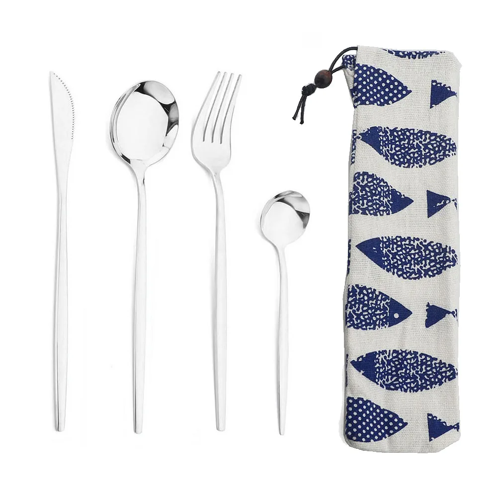 4Pcs Stainless Steel Tableware Cutlery Dinnerware Set Western Knife Fork TeaSpoon Kitchen Flatware Set