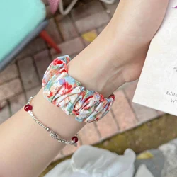 Elastic Scrunchie Strap Bracelet for Fitness Trackers - Women's Fashion Band (Rainbow Flowers)