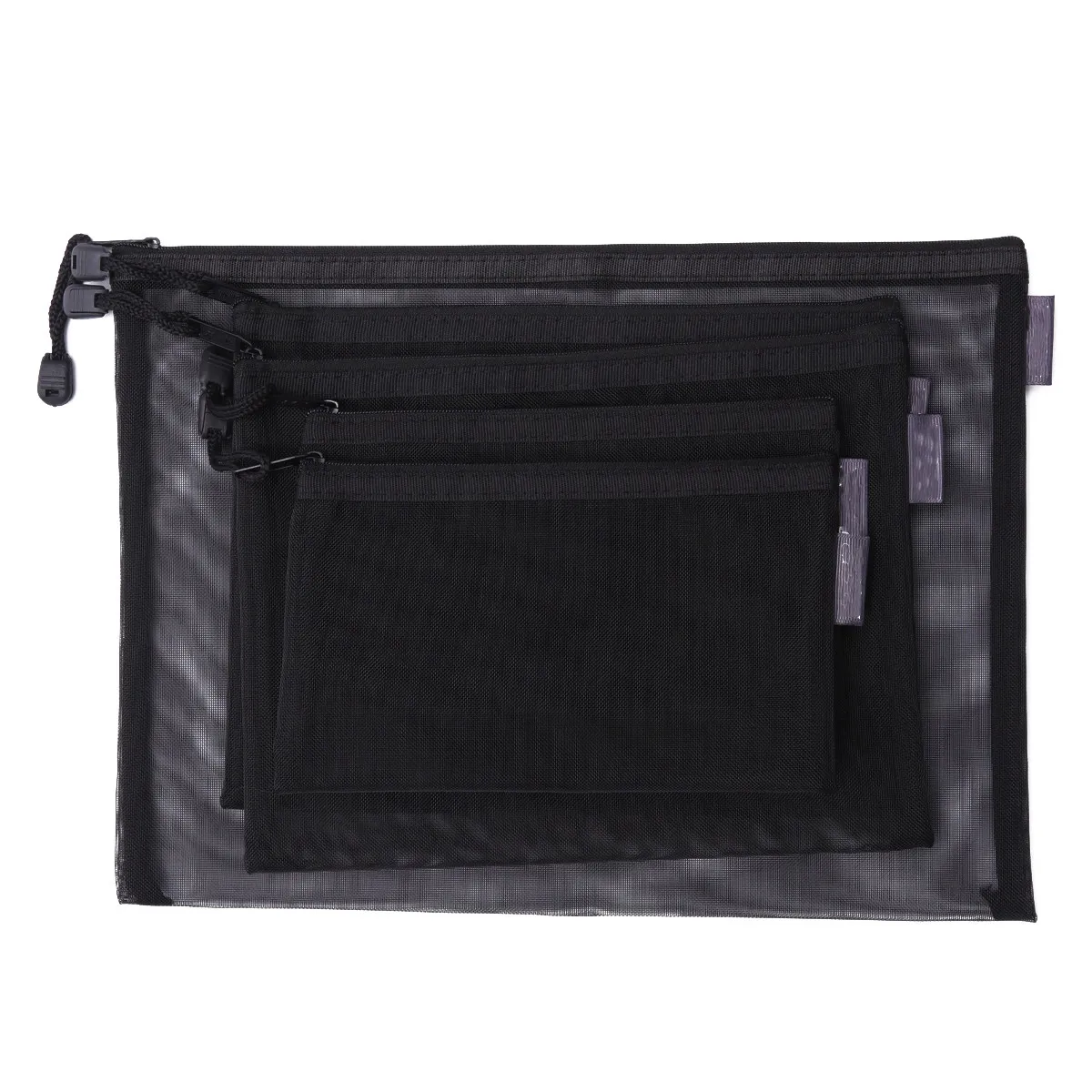 5Pcs 메쉬 파일 폴더 세트 투명 휴대용 지퍼가 달린 문서 보관 가방 사무실 학교 문구 정리함
